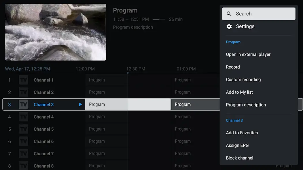 TiviMate IPTV Player - Guide options - Review IPTV